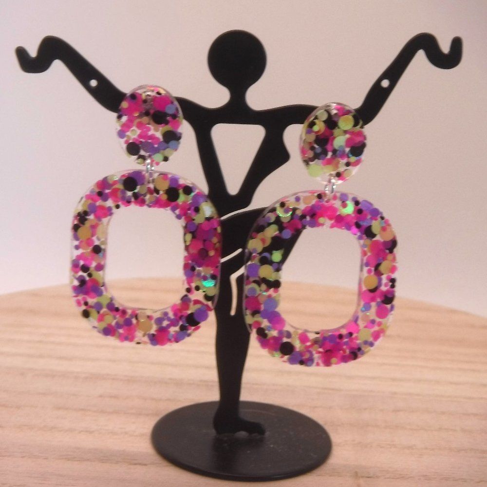 Earrings Resin w/ Chunky Glitter Studs - Picture 1 of 3